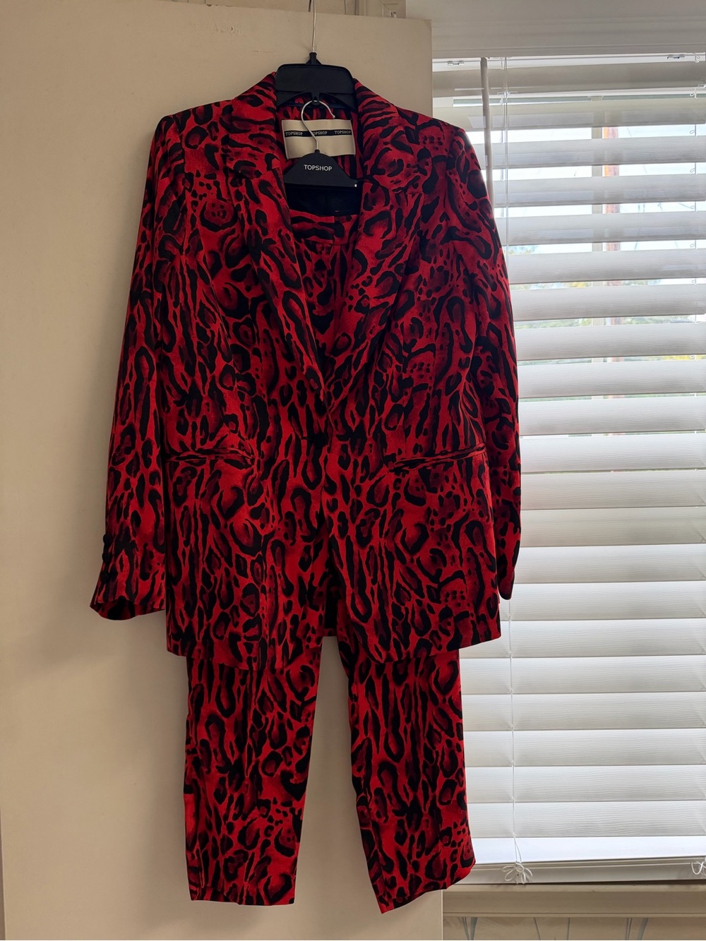 TOPSHOP Red and Black Animal Print Blazer and Trousers Set
